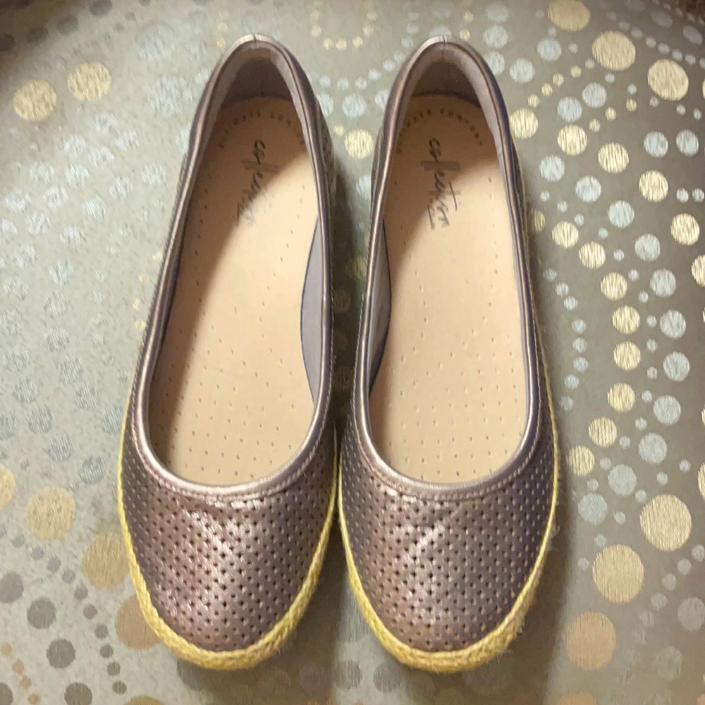 CLARKS silver slip on shoes